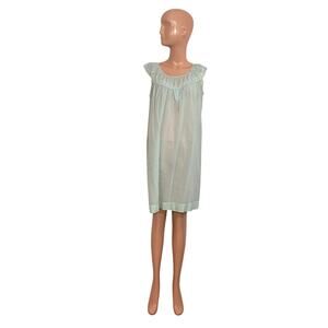 VTG 70s Komar Mint Green Floral Embroidered Nightgown L Coquette Feminine Retro